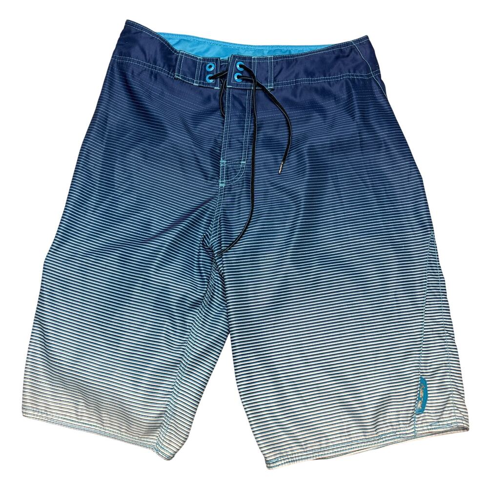 Vintage Y2K Rusty Board Shorts Men's 32 Blue Stripe Gradient Surf Beach Skater